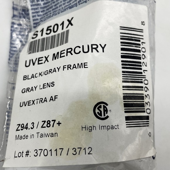 Uvex Mercury Safety Glasses High Impact Black Frames Gray Lenses Z94.387+ New - Picture 3 of 5